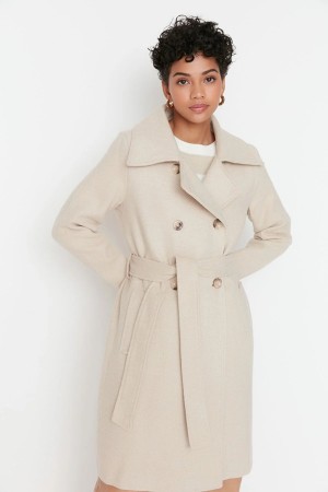 Belted Oversize Button Detailed Cachet Coat