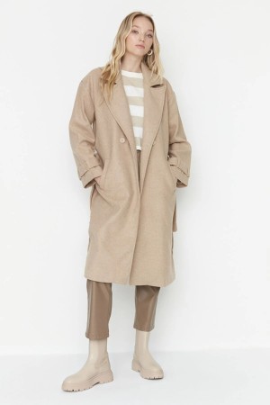 Gray Belted Oversize Cachet Coat