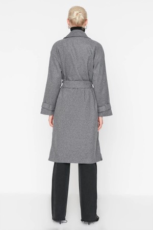 Gray Belted Oversize Cachet Coat