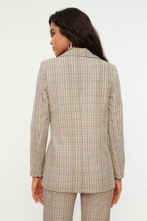 Beige Plaid Blazer Jacket