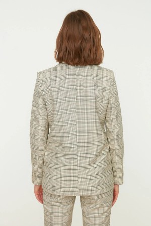 Gray Plaid Blazer Jacket