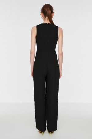 Black Double Breasted Collar Jumpsuit